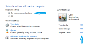 Set up how user will use computer window